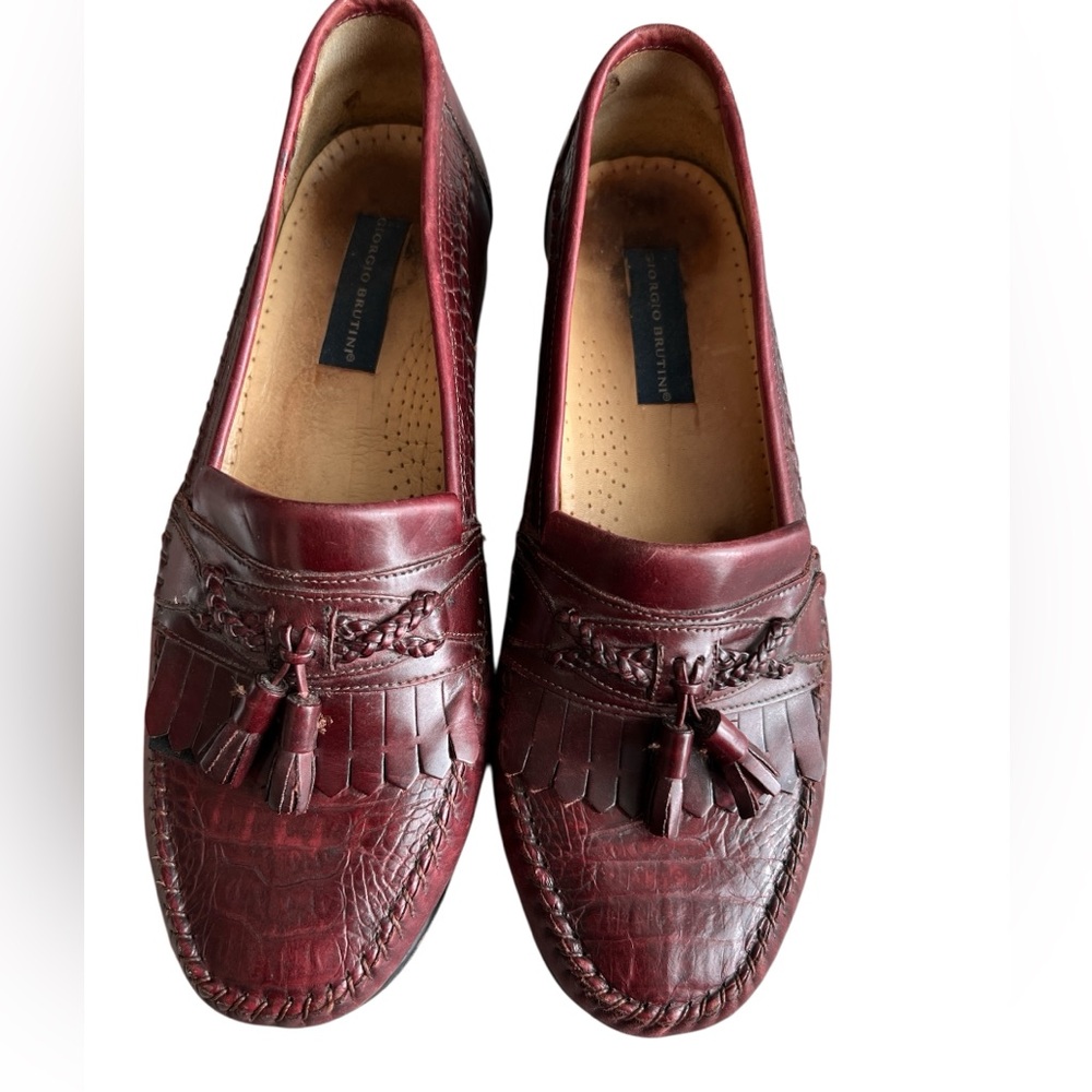 Giorgio Brutini Maroon crocodile Tassel Loafers - Picture 2 of 9